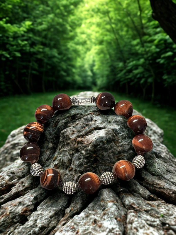 Red Tiger's eye bracelet with silver bead
