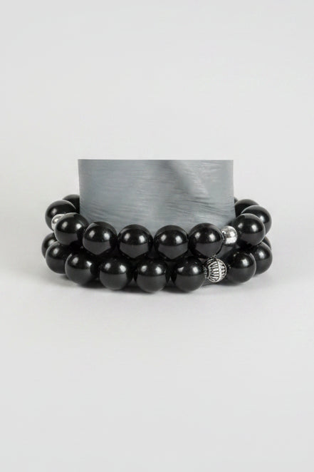 Men's Black Onyx & Gold Bead Bracelet