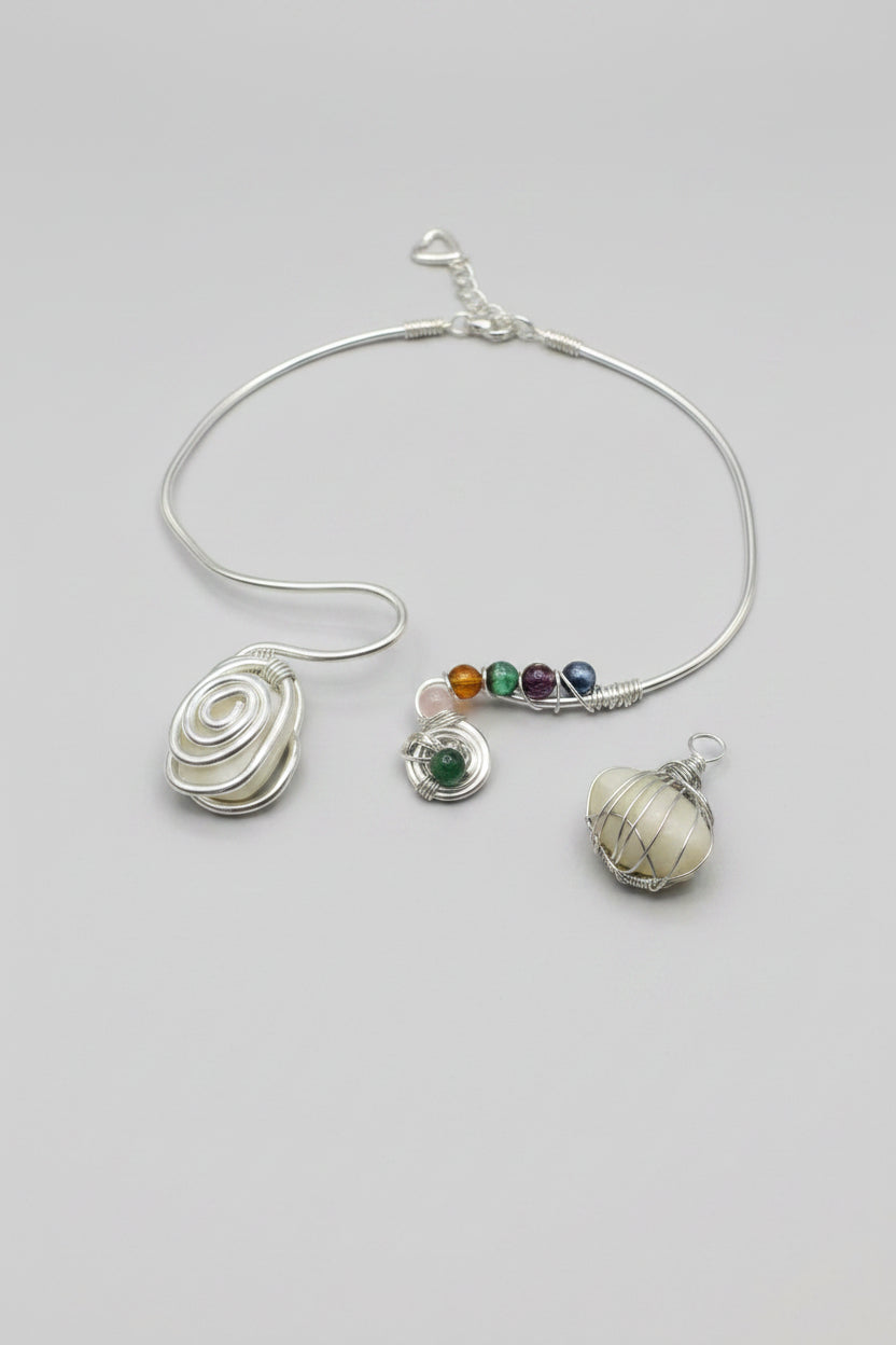 Silver choker necklace with gemstones 