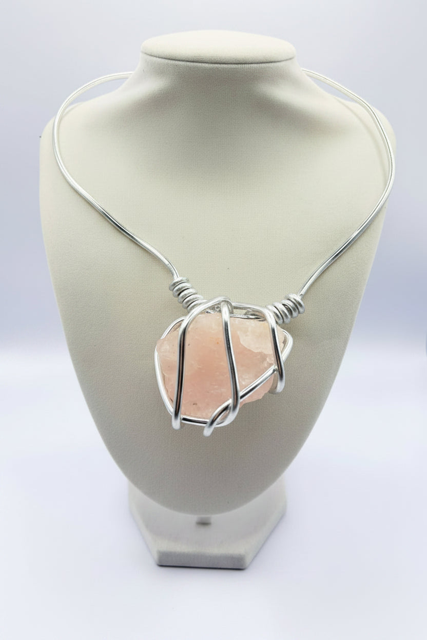 Silver chker with pink opal crystal