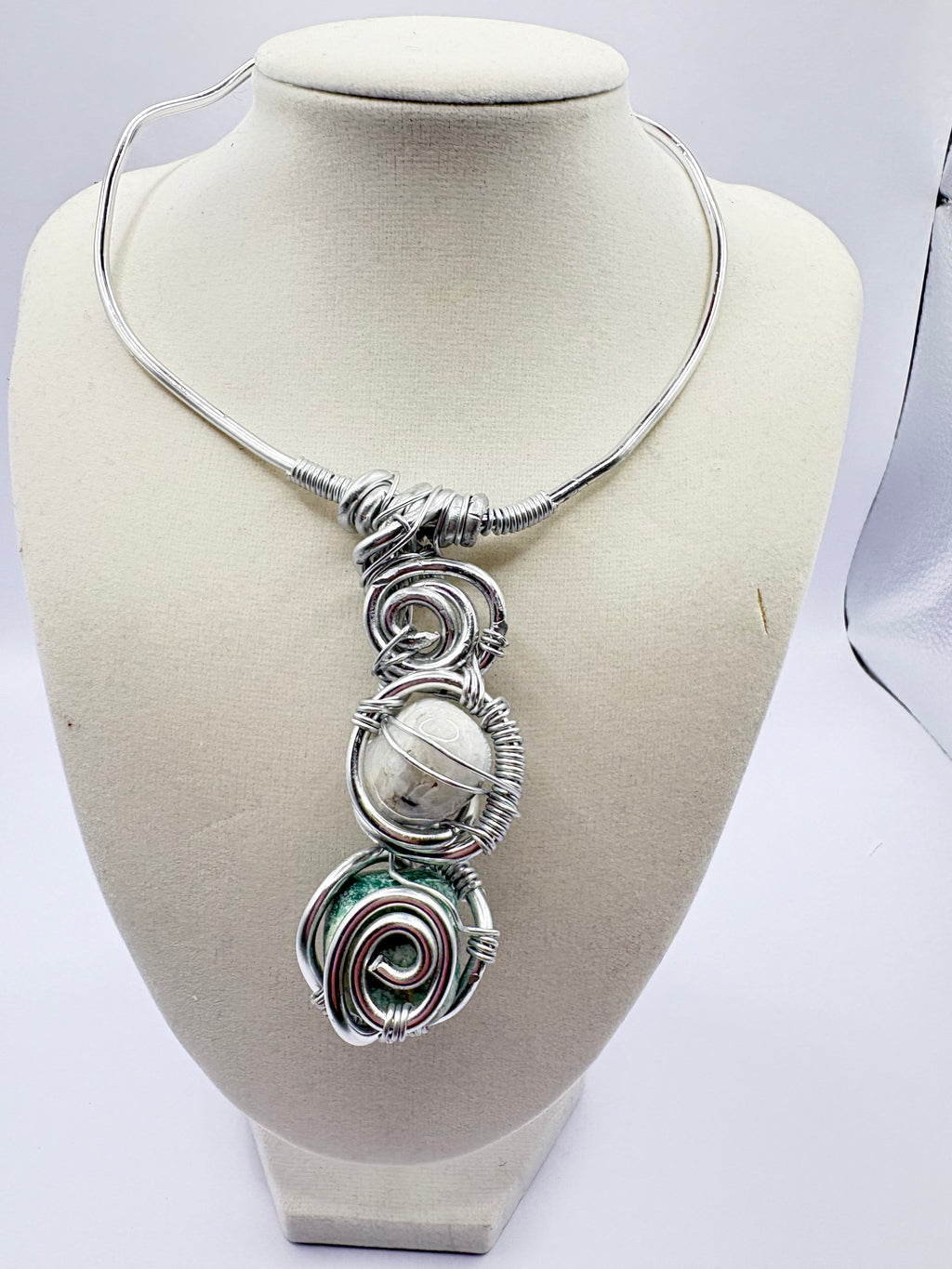 Silver Wire Choker with Gemstone Accents