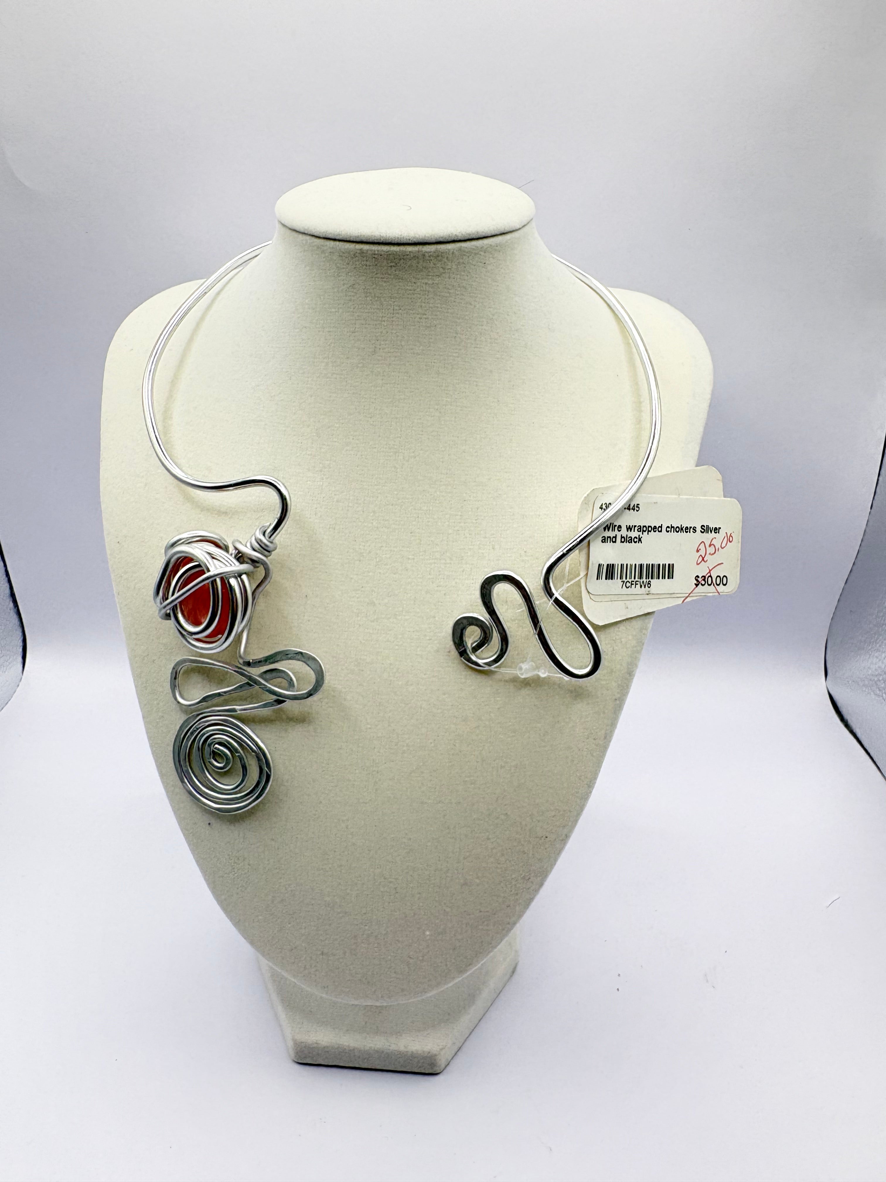 Silver Wire Choker with Gemstone Accents