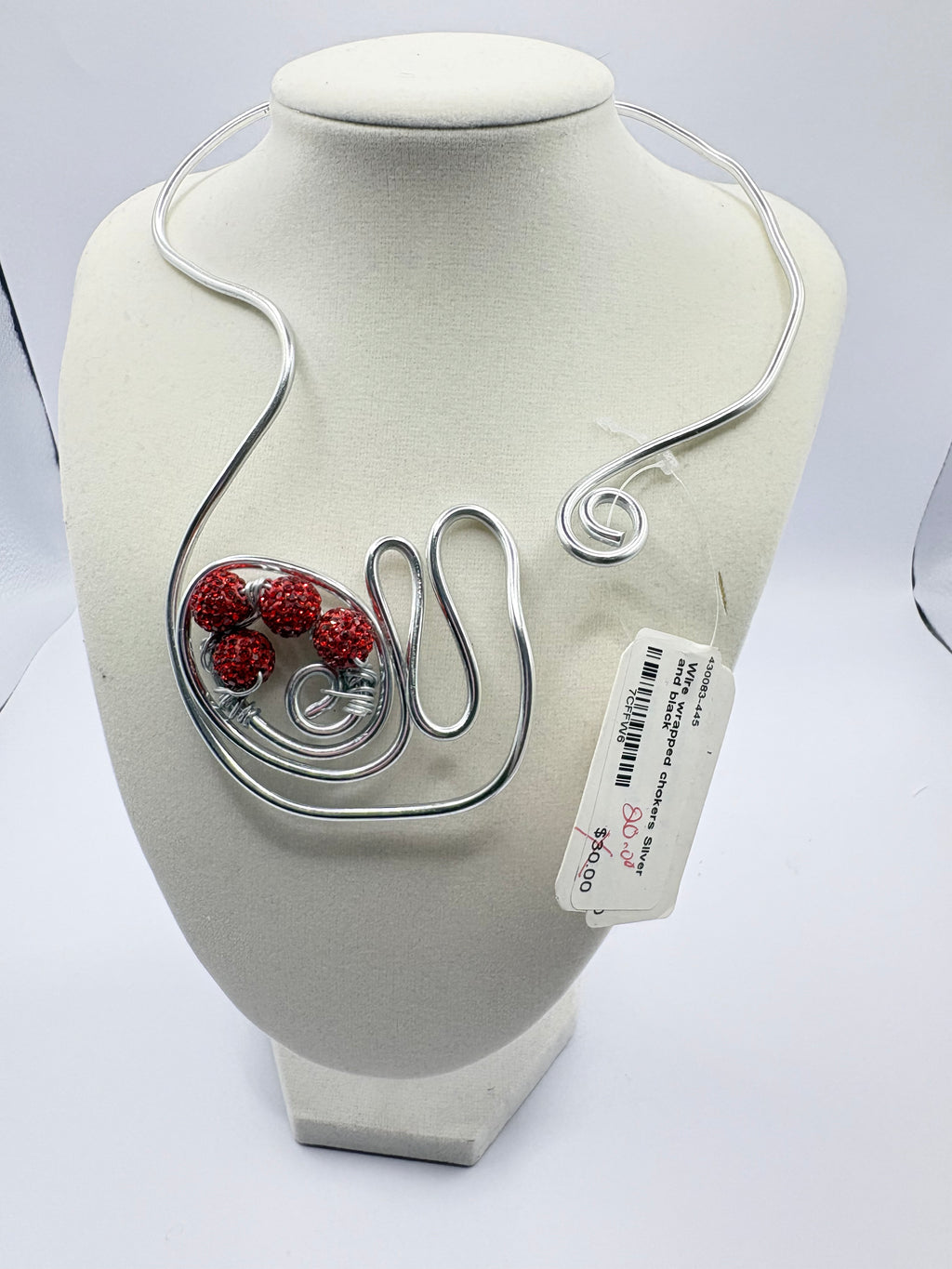 Silver Wire Choker with Gemstone Accents