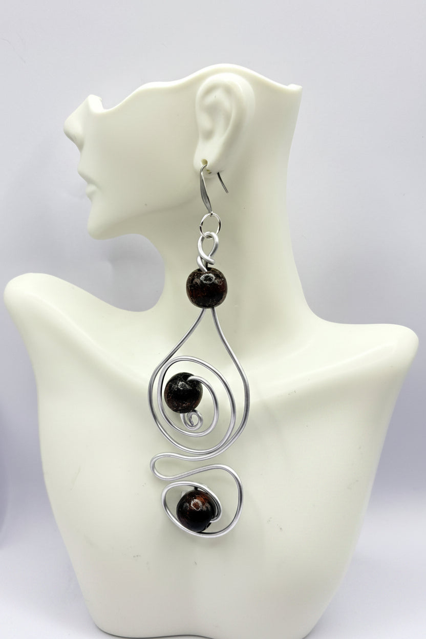 statementearrings with wood bead
