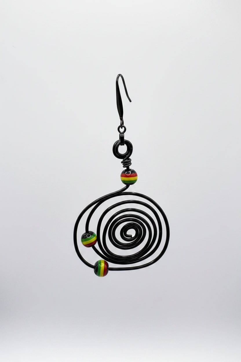 black spiral earring with beads