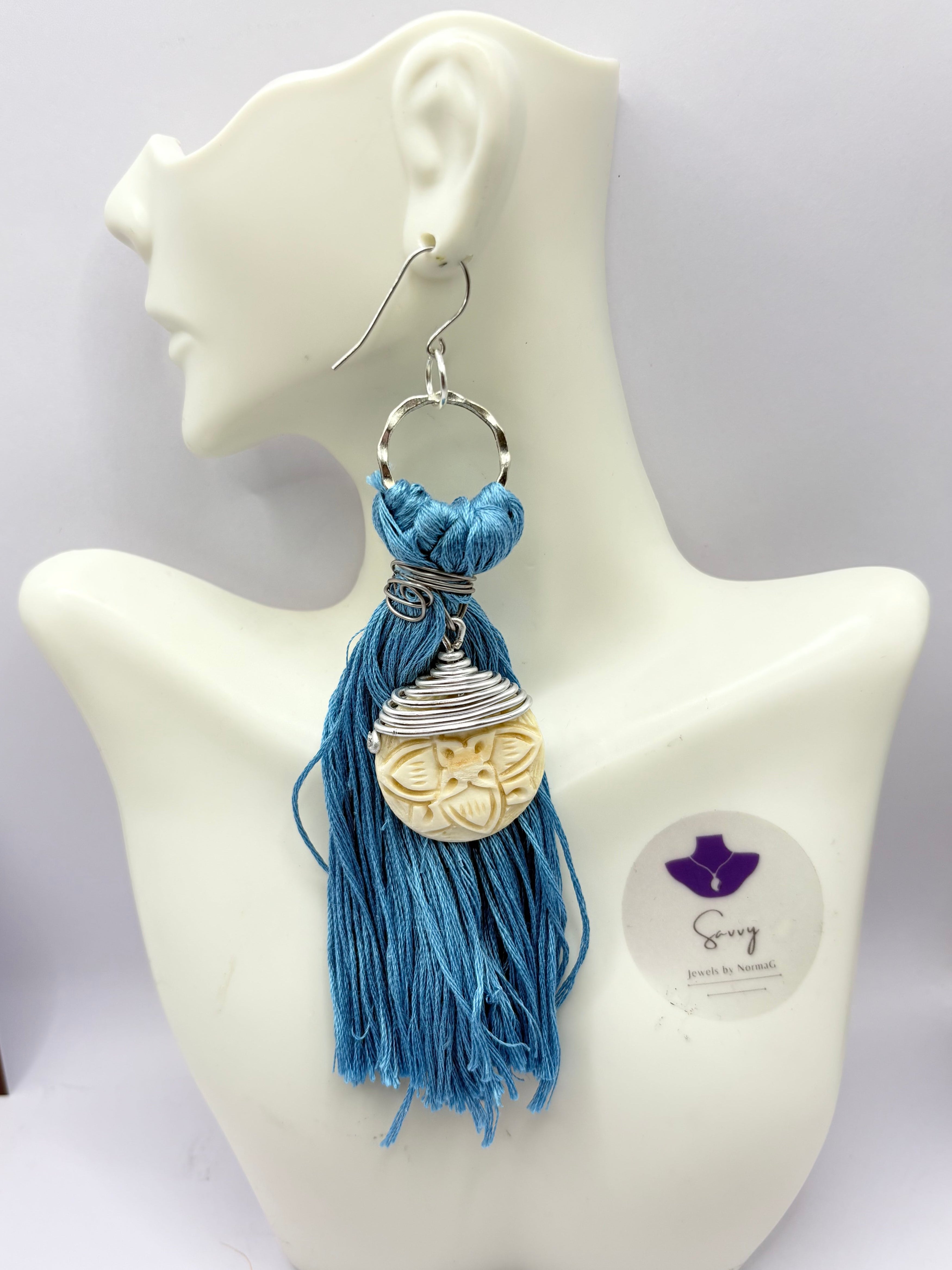 Pink fabric earrings blue