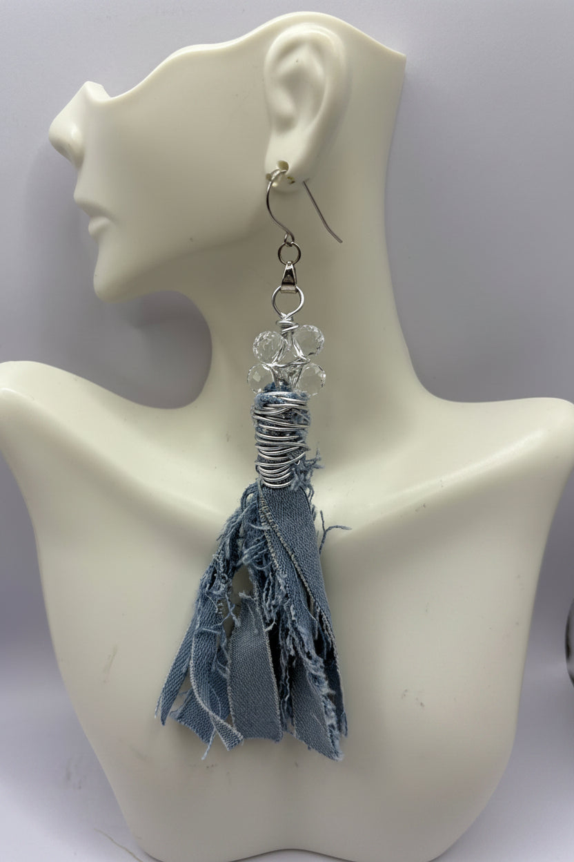 demin blue fabric earrings