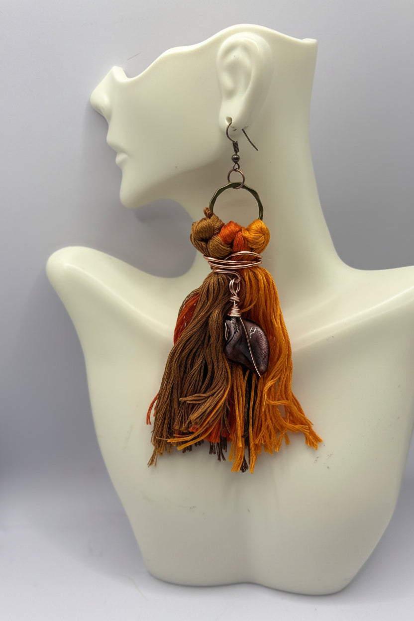 brown fabric earrings