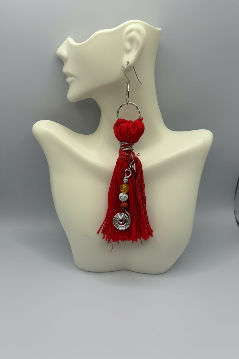 Red fabric earrings 
