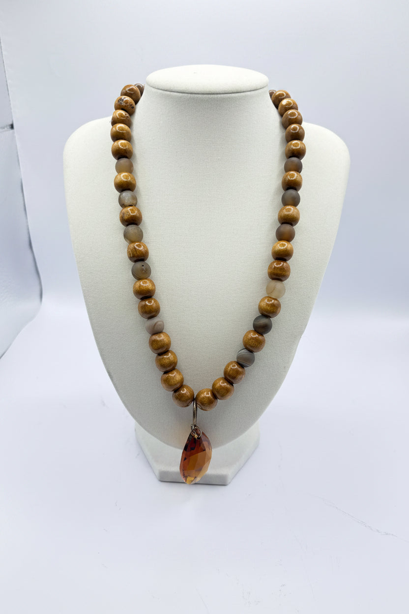 brown wood bead necklace