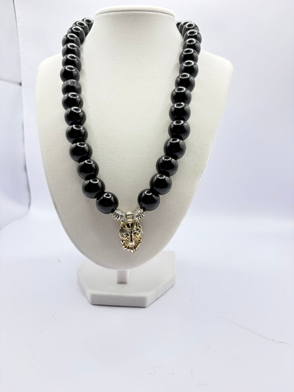 Black wood bead necklace
