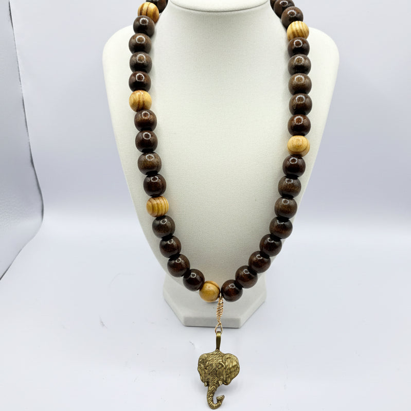 brown wood bead necklace
