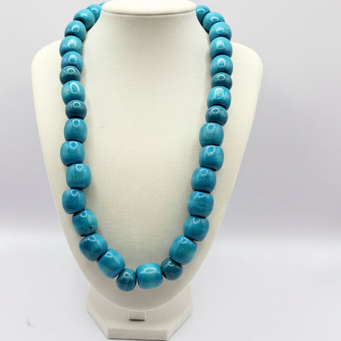 light blue wood bead necklace