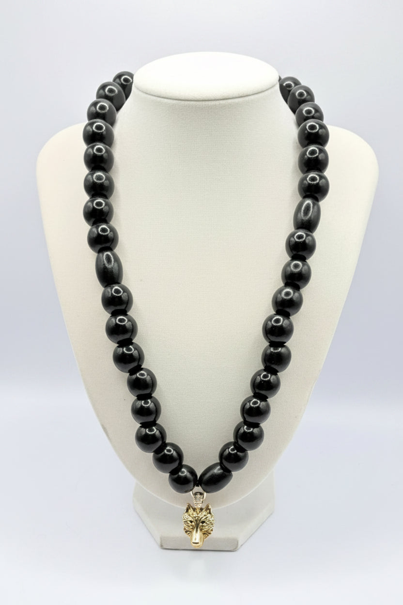 Black wood bead necklace