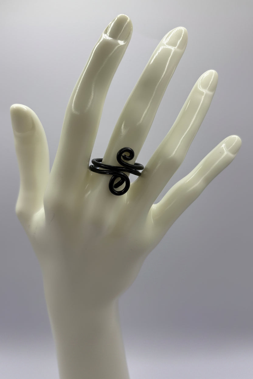 Black spiral ring wire wrapped