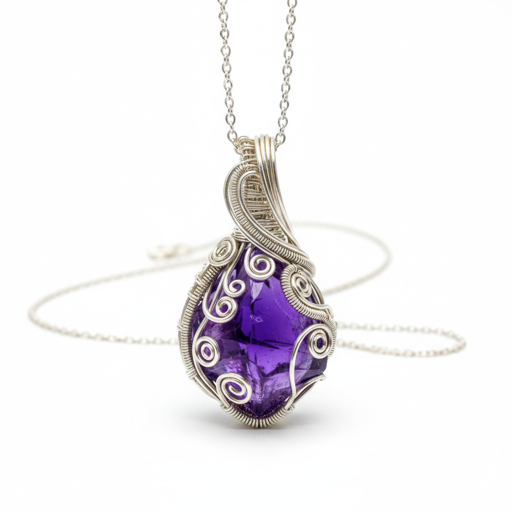 Crystal Amethyst and Silver Small Necklace