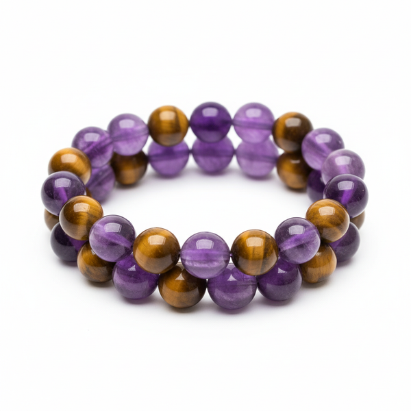 Amethyst & Tiger's Eye Beaded Bracelet by Savvy Jewels by Norma G