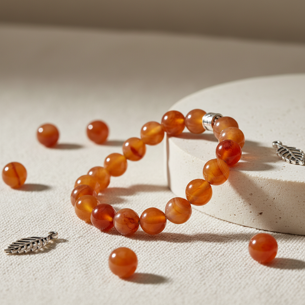 Orange agate beaded bracelet with rich amber and orange natural stone beads